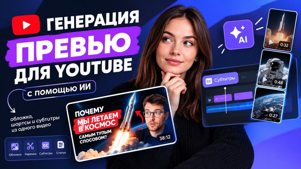 Генерация превью для ютуба с помощью ИИ: обложка, шортсы и субтитры из одного видео